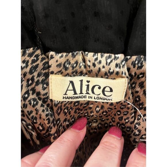 Alice Handmade In London Leopard Satin & Black Swiss Dot Tie Back Dress sz S EUC - Picture 4 of 9